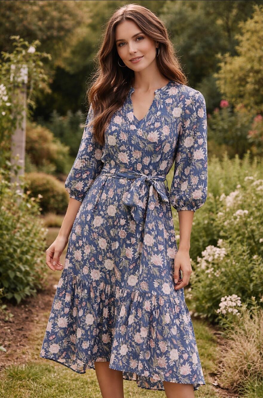 DRA Los Angeles Floral Boho belted Midi Dress size XS